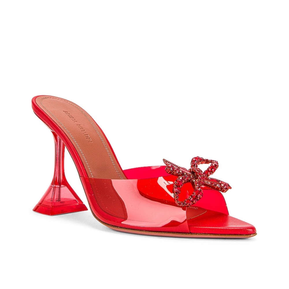 New Amina Muaddi Rosie Glass Slipper Red PVC